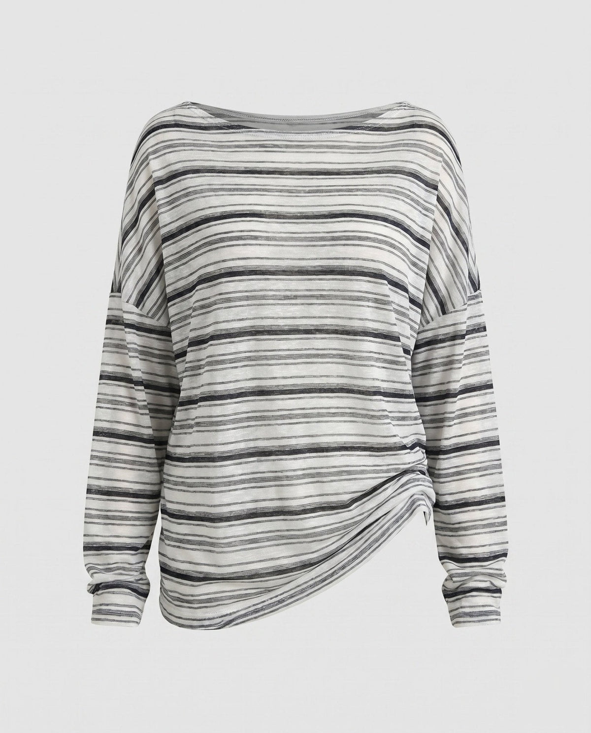 Women's Casual Long Sleeve T-Shirt with Asymmetrical Stripe Pattern - Chichicherry
