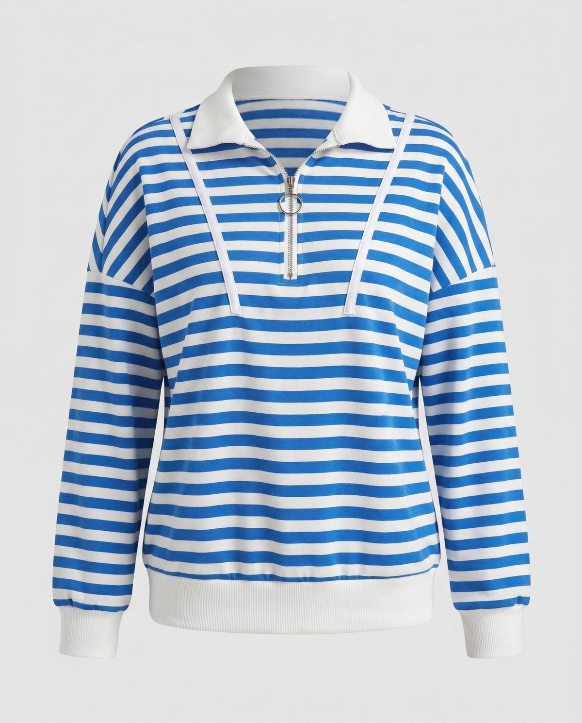 Women's casual sweatshirt with sporty zipper and striped pattern - Chichicherry