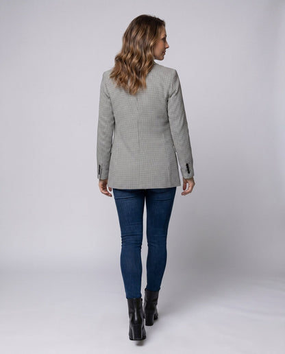 Women's checkered blazer jacket with double button placket and elegant pockets - Chichicherry