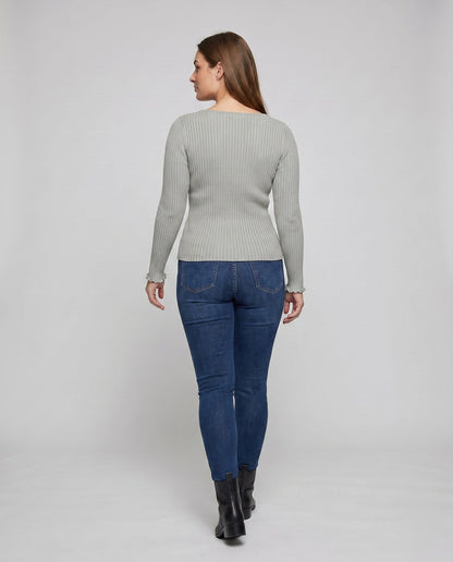 Women's fitted long-sleeve shirt with unique V-neck and refined strap details - Chichicherry