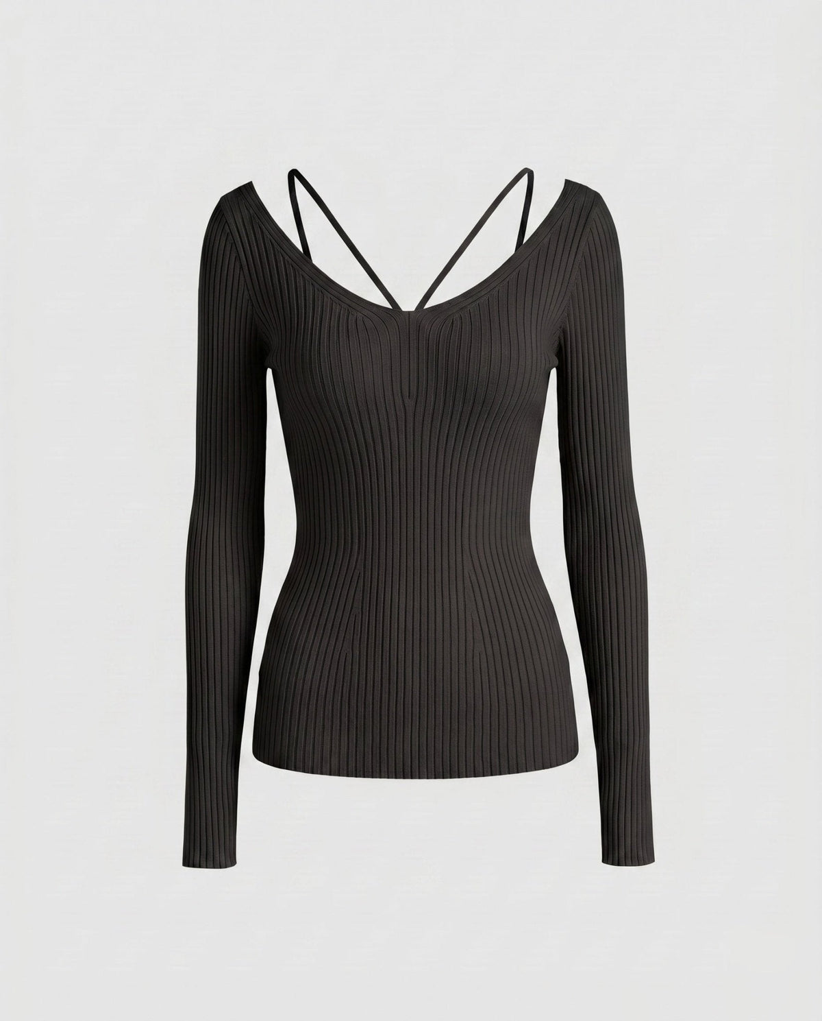 Women's fitted long-sleeve shirt with unique V-neck and refined strap details - Chichicherry