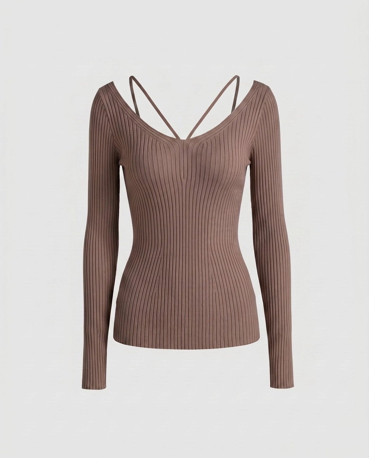 Women's fitted long-sleeve shirt with unique V-neck and refined strap details - Chichicherry