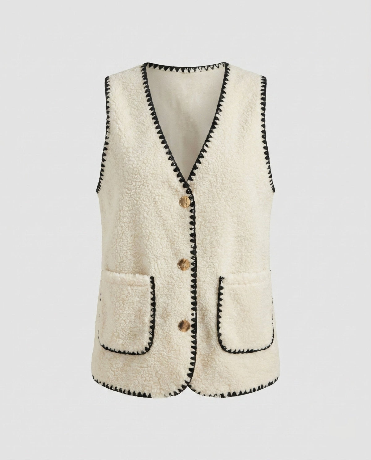 Women's knitted vest with contrasting seams and practical pockets - Chichicherry