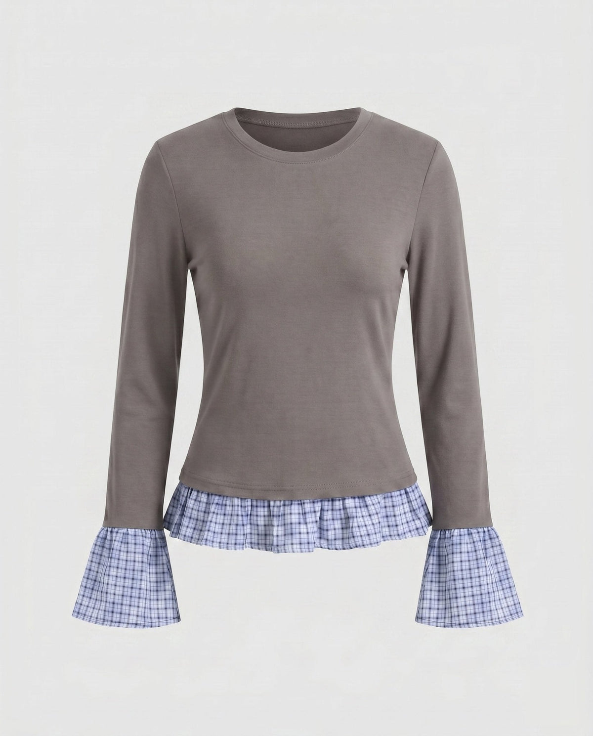Women's long-sleeve shirt with playfully gathered ruffles and contrasting sleeves - Chichicherry