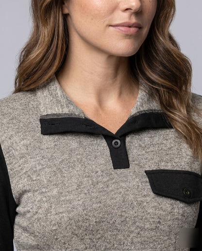 Women's Long Sleeve Shirt with Stylish Contrast Details - Chichicherry