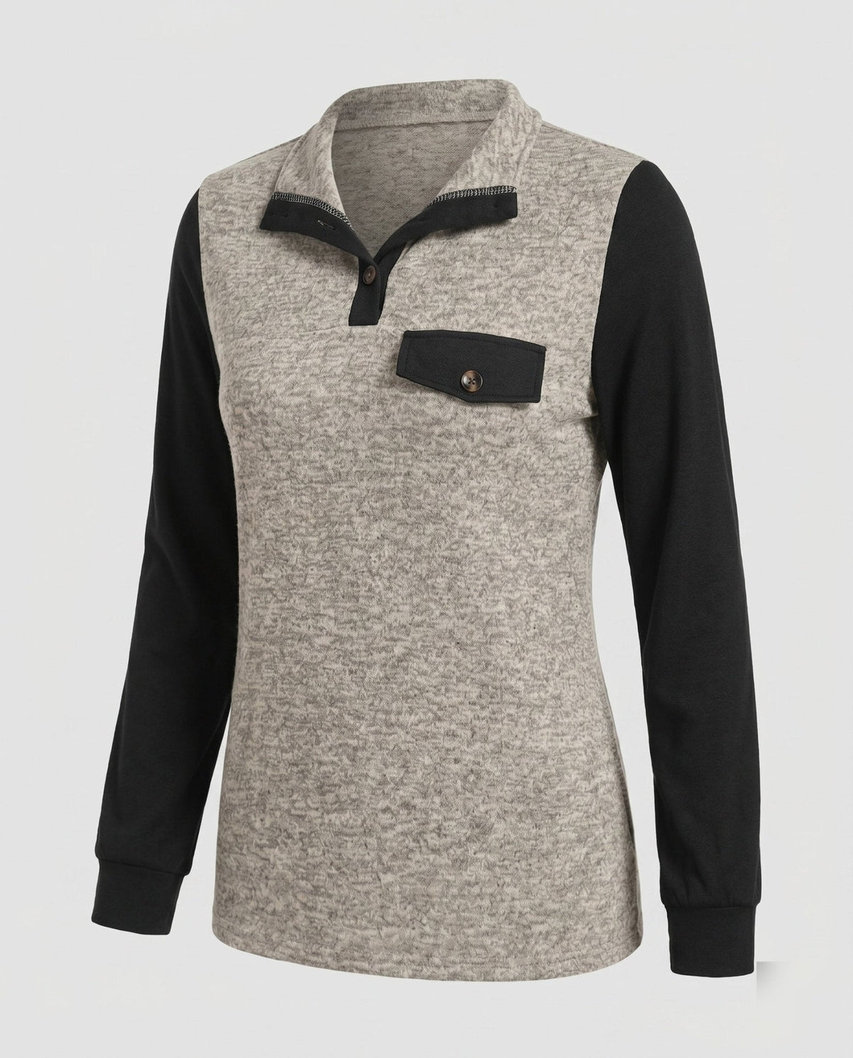 Women's Long Sleeve Shirt with Stylish Contrast Details - Chichicherry