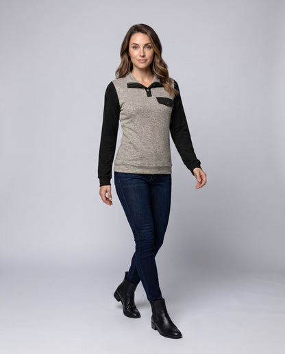 Women's Long Sleeve Shirt with Stylish Contrast Details - Chichicherry