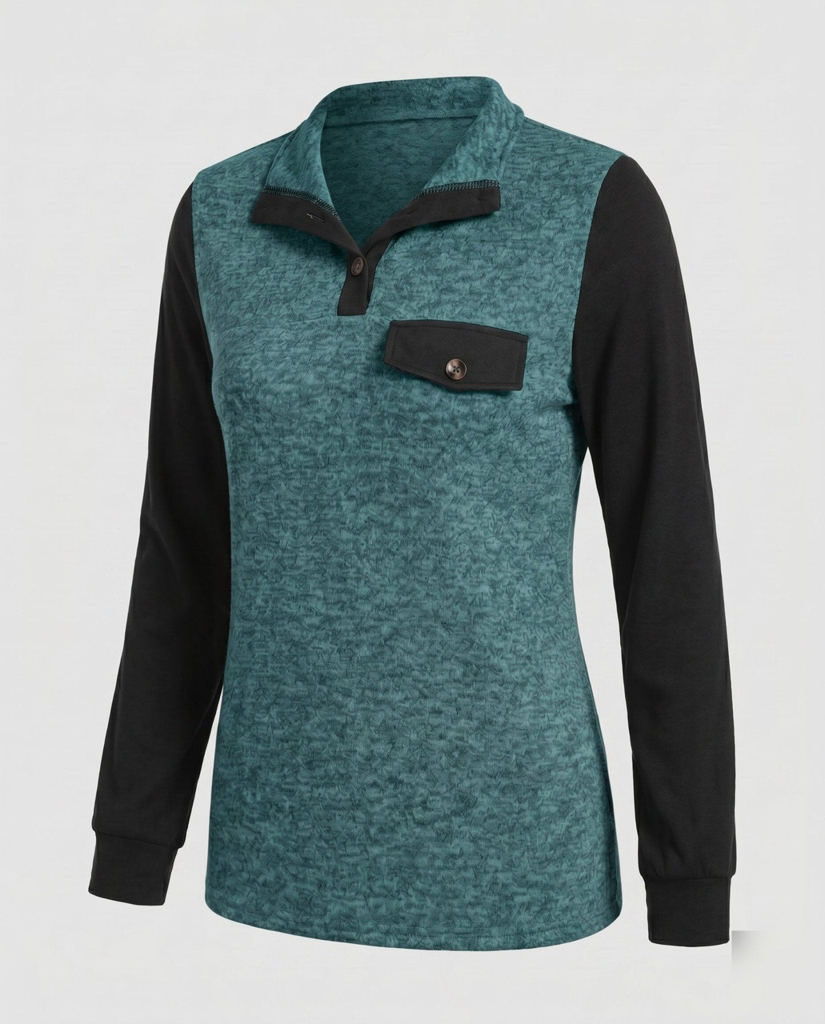 Women's Long Sleeve Shirt with Stylish Contrast Details - Chichicherry