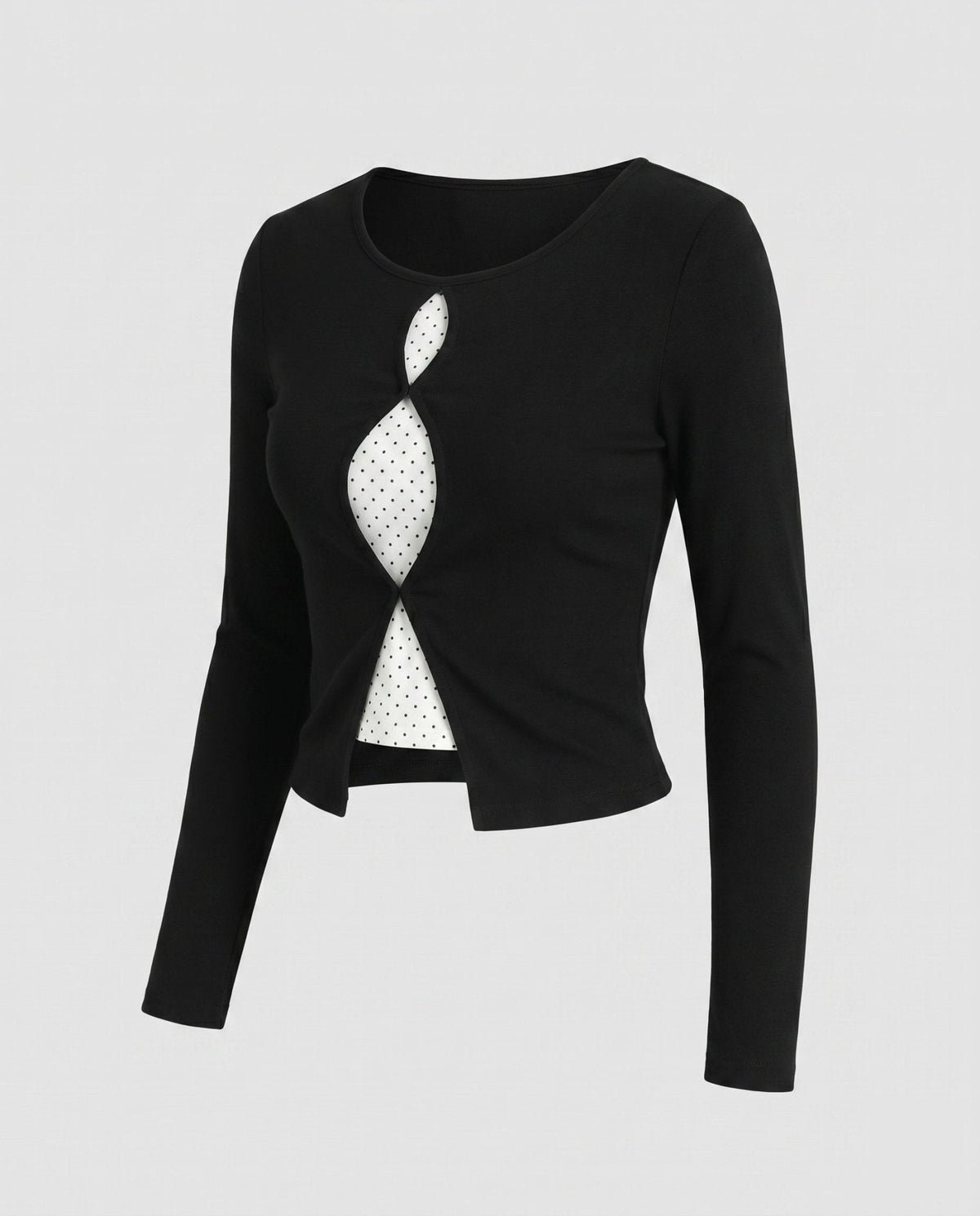 Women’s long-sleeve shirt with unique neckline and polka dot design - Chichicherry