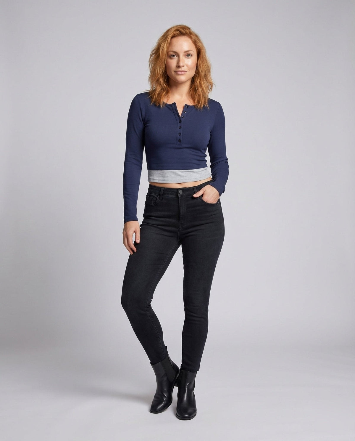 Women's long-sleeved top with button placket and fitted cut - Chichicherry