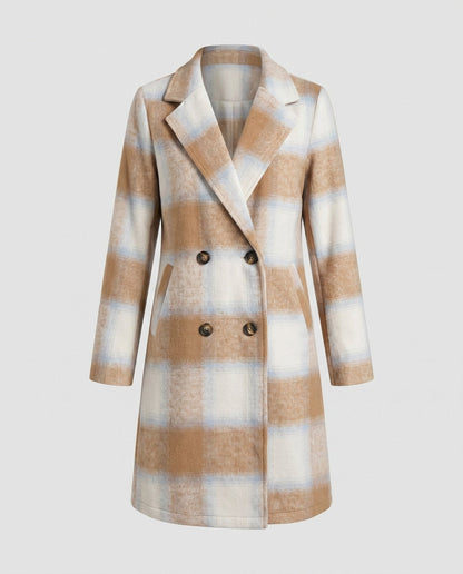 Women’s stylish double-breasted wool jacket with check pattern - Chichicherry