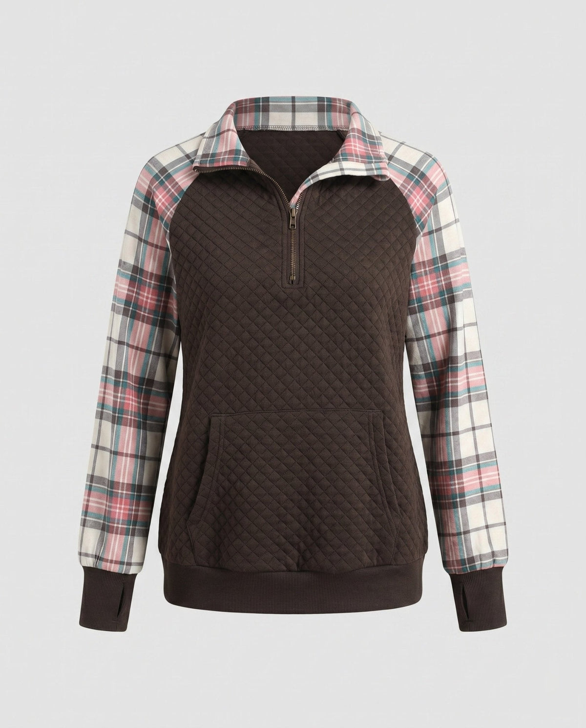 Women's sweatshirt with checkered sleeves and zipper - Chichicherry