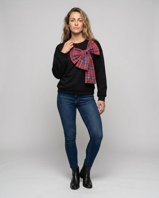 Women's sweatshirt with fashionable checkered bow design - Chichicherry