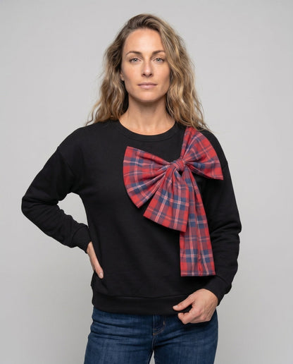 Women's sweatshirt with fashionable checkered bow design - Chichicherry